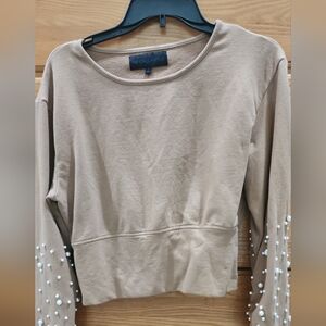 Kendall & Kylie Beige Pearl Sleeve Crop Top